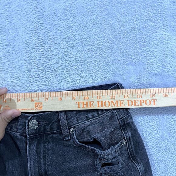 American Eagle Mom Jeans 4‎ Long Black Distressed Denim Womens - Picture 6 of 11